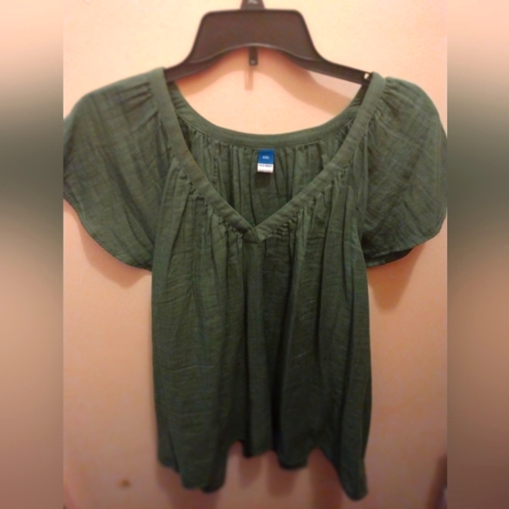 Old Navy Flutter Sleeved Flowy Forest Green Top XXL